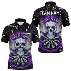 Maxcorners Grey Purple Smoke Crown Skull Dartboard Custom Mens Polo Dart Shirt Splatter Dart Jerseys TU2710