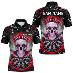 Maxcorners Grey Red Smoke Crown Skull Dartboard Custom Mens Polo Dart Shirt Splatter Dart Jerseys TU2710