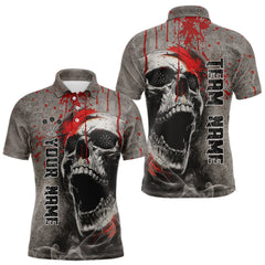 Maxcorners Custom Red Dripping Skull Grunge Polo Dart Shirt For Men Dartboard Outfits Dart Jersey LM0409