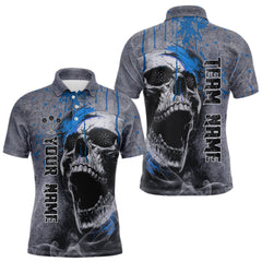 Maxcorners Custom Blue Dripping Skull Grunge Polo Dart Shirt For Men Dartboard Outfits Dart Jersey LM0409