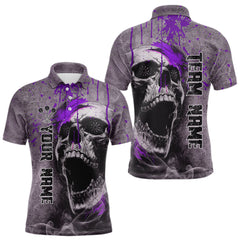 Maxcorners Custom Purple Dripping Skull Polo Grunge Dart Shirt For Men Dartboard Outfits Dart Jersey LM0409