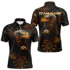Maxcorners Custom Eagle Grunge Dartboard Polo Dart Shirt For Men US Flag Patriotic Dart Jersey MT0609