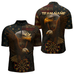 Maxcorners Custom Eagle Grunge Dartboard Polo Dart Shirt For Men US Flag Patriotic Dart Jersey MT0609