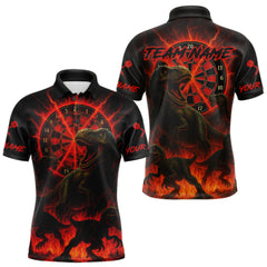 Maxcorners Custom Red Flaming Dinosaurs Dartboard Polo Dart Shirt For Men Dinosaur Dart Jerseys TU0809