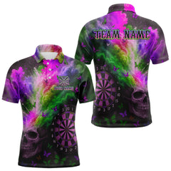 Maxcorners Men's Funny Dart Shirt Personalized Colorful Smoke Skull & Butterfly, Dart Team Jerseys TU1108