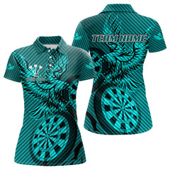 Maxcorners Custom Eagle & Dartboard Turquoise Stripes Dart Polo Shirts For Men, Dart Team Jerseys LM2007