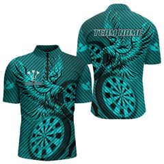 Maxcorners Custom Eagle & Dartboard Turquoise Stripes Dart Polo Shirts For Men, Dart Team Jerseys LM2007