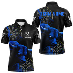 Maxcorners Blue Ferocious Bull Grunge Dartboard Darts Shirt For Men - Custom Name & Team Jersey LM3006