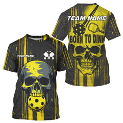 Maxcorners Custom Men's Grunge Pickleball T-Shirt Skull Yellow Pickleball Team Jerseys LM2608