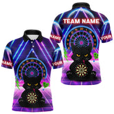 Maxcorners Dark Cat & Neon Electric Men's Darts Shirt - Custom Name For Dart Players MT1006