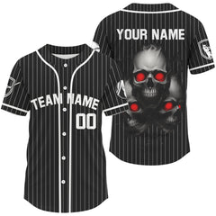 Maxcorners Classic Baseball Jersey For Men Custom Skull Pinstripe Baseball, Gifts For Baseball Fans LM2608