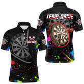 Maxcorners Red Dartboard Multicolored Splashes Men's Darts Shirt - Custom Name For Players LM2206
