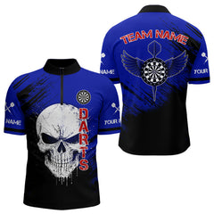 Maxcorners Blue Black Wings Darts And Skull Men's Darts Team Shirt - Custom Name For Players LM2206