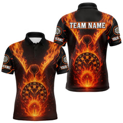 Maxcorners Custom Eagle Flaming Dartboard Men Dart Polo & 1/4-Zip Shirt, Darts Team Jersey For Guy