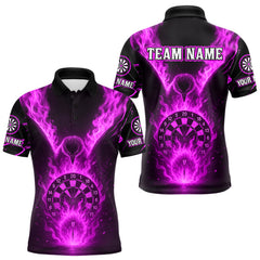Maxcorners Custom Eagle Flaming Dartboard Men Dart Polo & 1/4-Zip Shirt, Darts Team Jersey | Purple TU1208