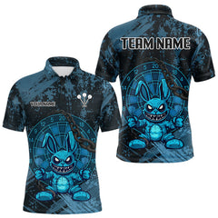Maxcorners Crazy Rabbit Dartboard Arrows Grunge Darts Shirt For Men - Custom Name & Team | Opt1 - Blue LM3006