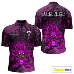 Maxcorners Crazy Rabbit Dartboard Arrows Grunge Darts Shirt For Men - Custom Name & Team | Opt3 - Purple LM3006