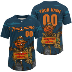 Maxcorners Custom Men's Pumpkin Cemetery Halloween Baseball Jersey, Halloween Baseball Gifts For Youth LM0409