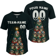 Maxcorners Custom Funny Christmas Baseball Shirt For Men Xmas Holiday Skull Baseball Jerseys LM0409
