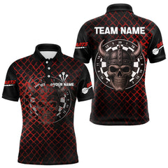 Maxcorners Red Splatter Skull Personalized Viking Men's Dart Shirt - Custom Name For Players TU1106
