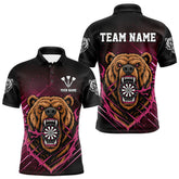 Maxcorners Custom Pink And Brown Bear Dartboard Polo Dart Shirt For Men Outfit Dart Team Jersey MT0609
