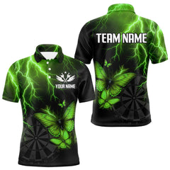 Maxcorners Custom Men Polo Darts Shirt With Emerald Lightning & Glowing Butterfly, Darts Jersey LM1008