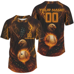 Maxcorners Custom Lightning Eagle US Flag Baseball Jersey For Men Patriotic Youth Baseball Shirt LM0409