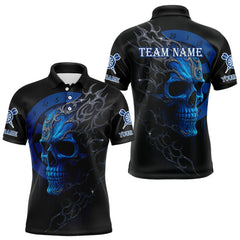 Maxcorners Custom Blue Skull Dartboard Polo Dart Shirt Personalized Outfits Dart Jersey For Men LM0409
