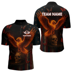 Maxcorners Custom US Flag Patriotic Polo Dart Shirt For Men Flame Eagle Skull Dart Jersey MT0609