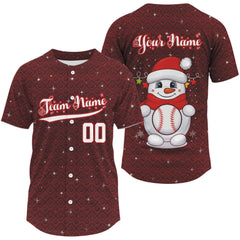 Maxcorners Custom Snowman Merry Christmas Baseball Jerseys For Men Youth Xmas Baseball Jerseys LM1109