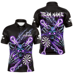 Maxcorners Personalized Purple Skeleton Thunder Lightning Men Dart Polo Shirt Skull Dart Jerseys TU0212