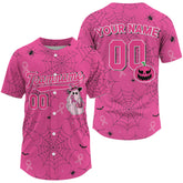 Maxcorners Custom Ribbon Pink Boo Halloween Baseball Shirt For Men Funny Baseball Jersey LM0910