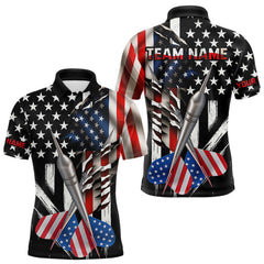 Maxcorners Custom USA Flag Dart Arrow Dart Men Polo Shirt Grunge Patriotic Dart Team Jerseys MT1110