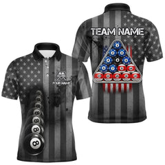 Maxcorners Grunge US Flag Blur 8 Ball Pool Billiard Team Shirt For Men Custom Patriotic Billiards Ball Attire TU1201