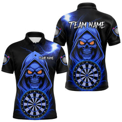 Maxcorners Custom Skeleton Blue Flames Dartboard Dart Men Polo Jerseys Outfits Dart Team Shirt TU1410