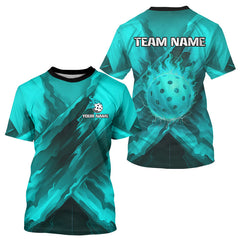 Maxcorners Custom Fire Flame Turquoise Pickleball Ball T-Shirt For Men Outfits Pickleball Jerseys LM1501