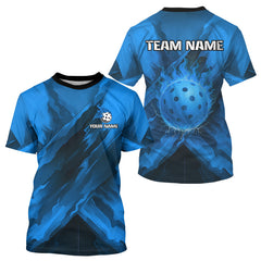 Maxcorners Custom Fire Flame Blue Pickleball Ball T-Shirt For Men Outfits Pickleball Jerseys LM1501