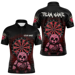 Maxcorners Black And Red Dripping Creepy Bear Grunge Custom Polo Dart Shirt For Men Dart Jerseys