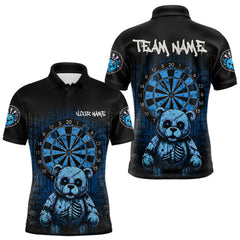 Maxcorners Black And Blue Dripping Creepy Bear Grunge Custom Polo Dart Shirt For Men Dart Jerseys