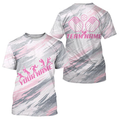 Maxcorners Custom Pink Grey Paint Pickleball Ball & Paddle T-Shirt For Men Outfits Pickleball Jersey LM2901