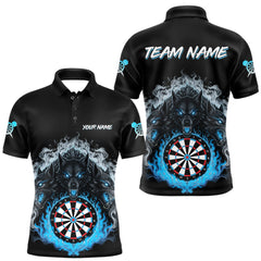 Maxcorners Grey And Blue Flames Wolf Custom Men's Funny Dart Polo Shirts Team Dart League Jerseys