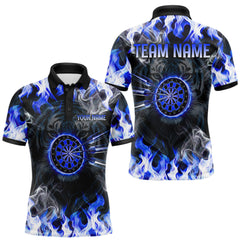 Maxcorners Blue Flaming Tiger Men Dart Polo Shirts Personalized Name & Team Fire Flame Dart Jerseys TU0112
