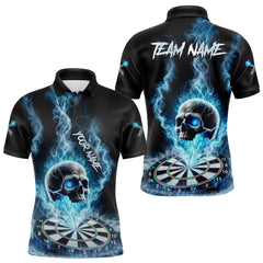 Maxcorners Custom Blue Ice Smoke Skull Dartboard Darts Polo Shirt For Men Dart League Jerseys TU0212