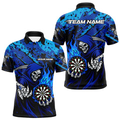 Maxcorners Custom Grim Reaper Blue Flames Dartboard Dart Men Polo Shirt Splatter Grunge Dart MT1110
