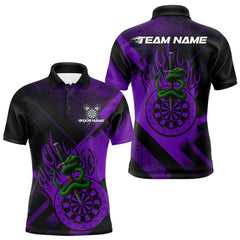 Maxcorners Custom Green Cobra Flames Dartboard Purple Grunge Dart Men Polo Jerseys Dart Shirt Gifts MT1110