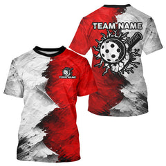 Maxcorners White & Red Paint Splatter Pickleball Ball T-Shirt For Men Custom Outfits Pickleball Jerseys LM1501