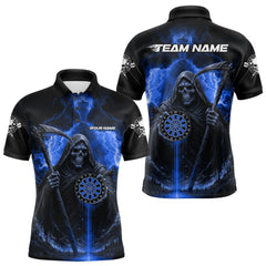 Maxcorners Custom Lightning Blue The Grim Heaper Dartboard Dart Polo Shirt For Men Dart Team Jerseys MT1309