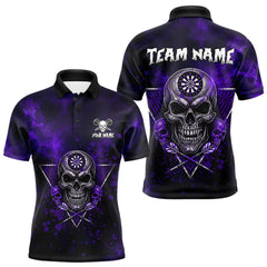 Maxcorners Custom Purple Splatter Multi-Skull Men Darts Arrow Polo League Shirts Dart Team Jerseys