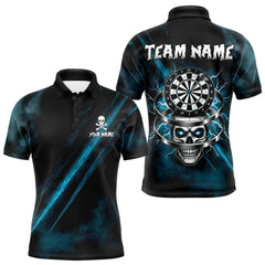 Maxcorners Custom Silver Skull Dartboard Lightning Turquoise Dart Men Polo Jerseys Outfits Dart Shirt MT1810