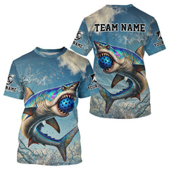 Maxcorners Custom Blue Ferocious Shark Funny Pickleball T-Shirt For Men Pickleball Team Jersey LM2509